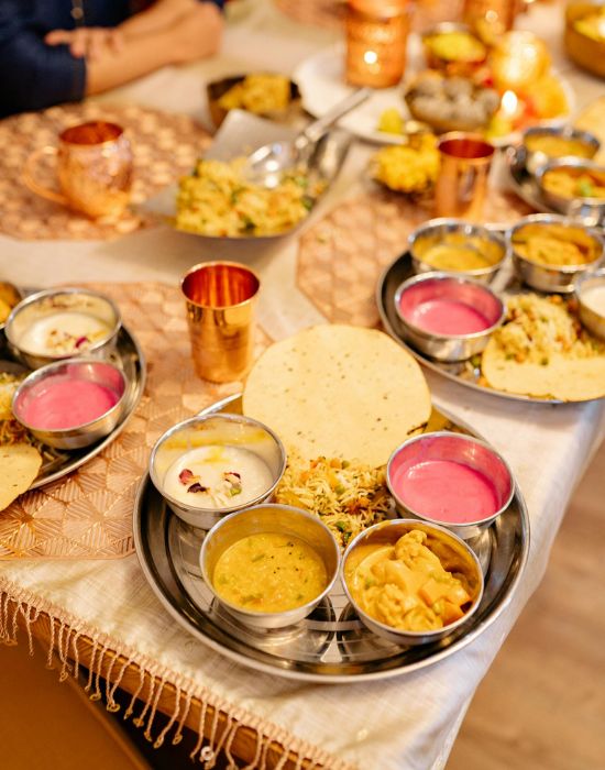 A traditional Indian thali of pure-vegetarian dishes